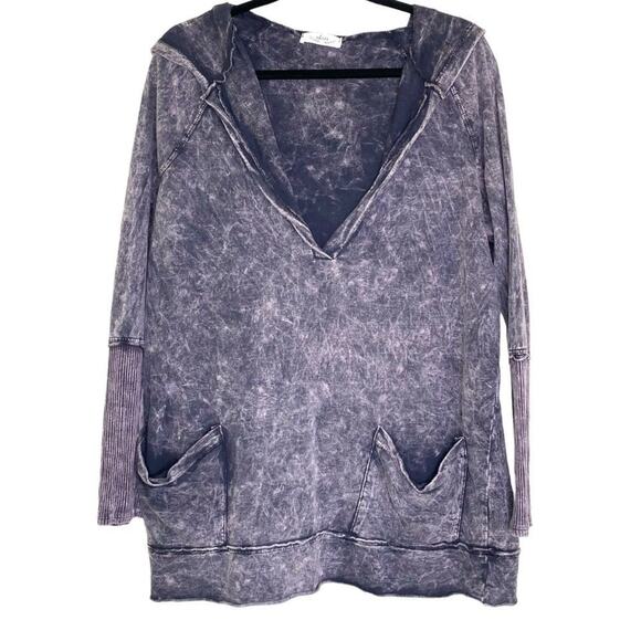 Abree Purple Mineral Wash Distressed Lagenlook Longline Hoodie Large - Picture 1 of 10